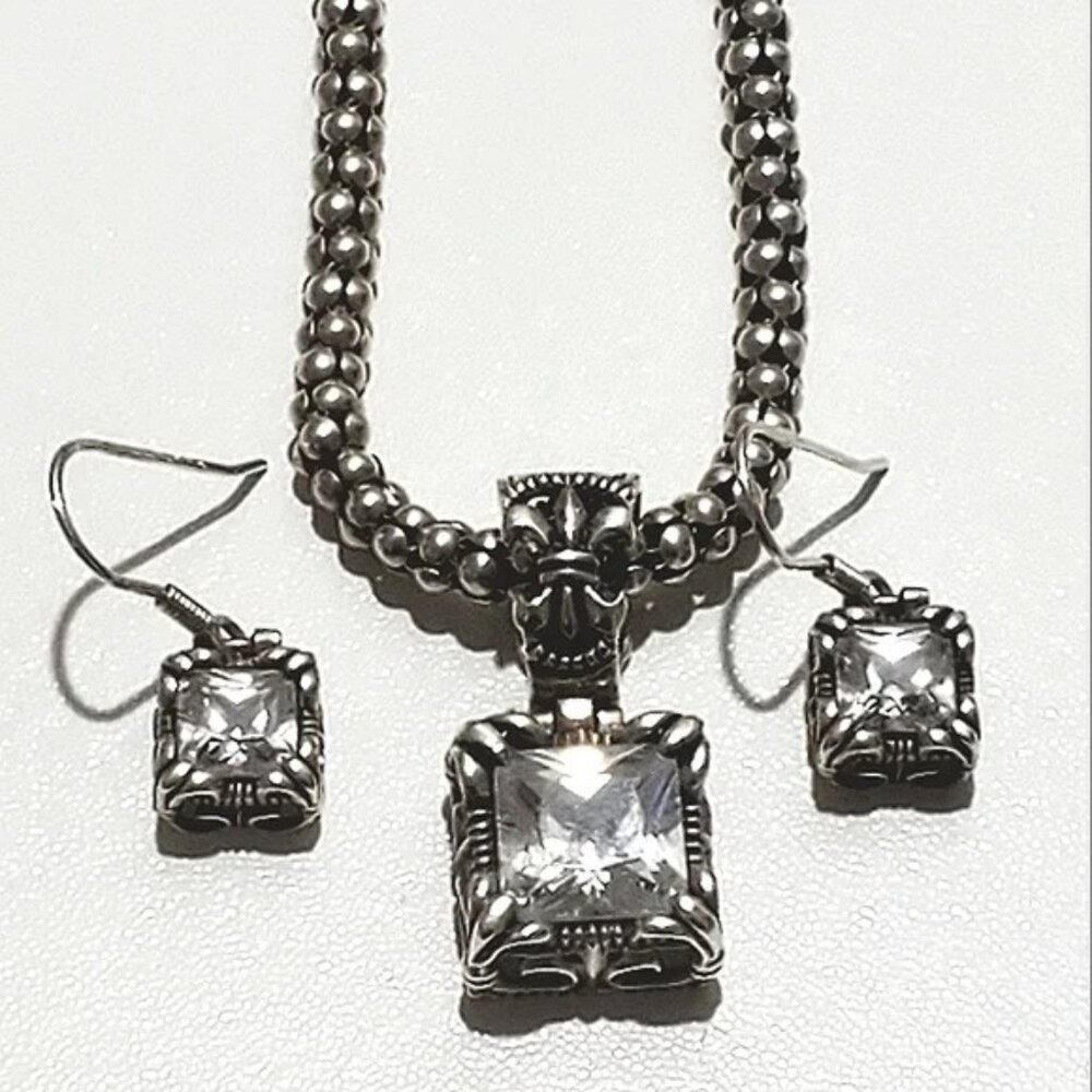 Silpada CZ Uptown Pendant Popcorn Chain Necklace & Uptown CZ Earrings Retired